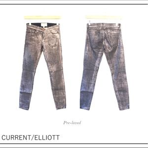 CURRENT/ELLIOTT Silver Foil Skinny Jeans Size 24
